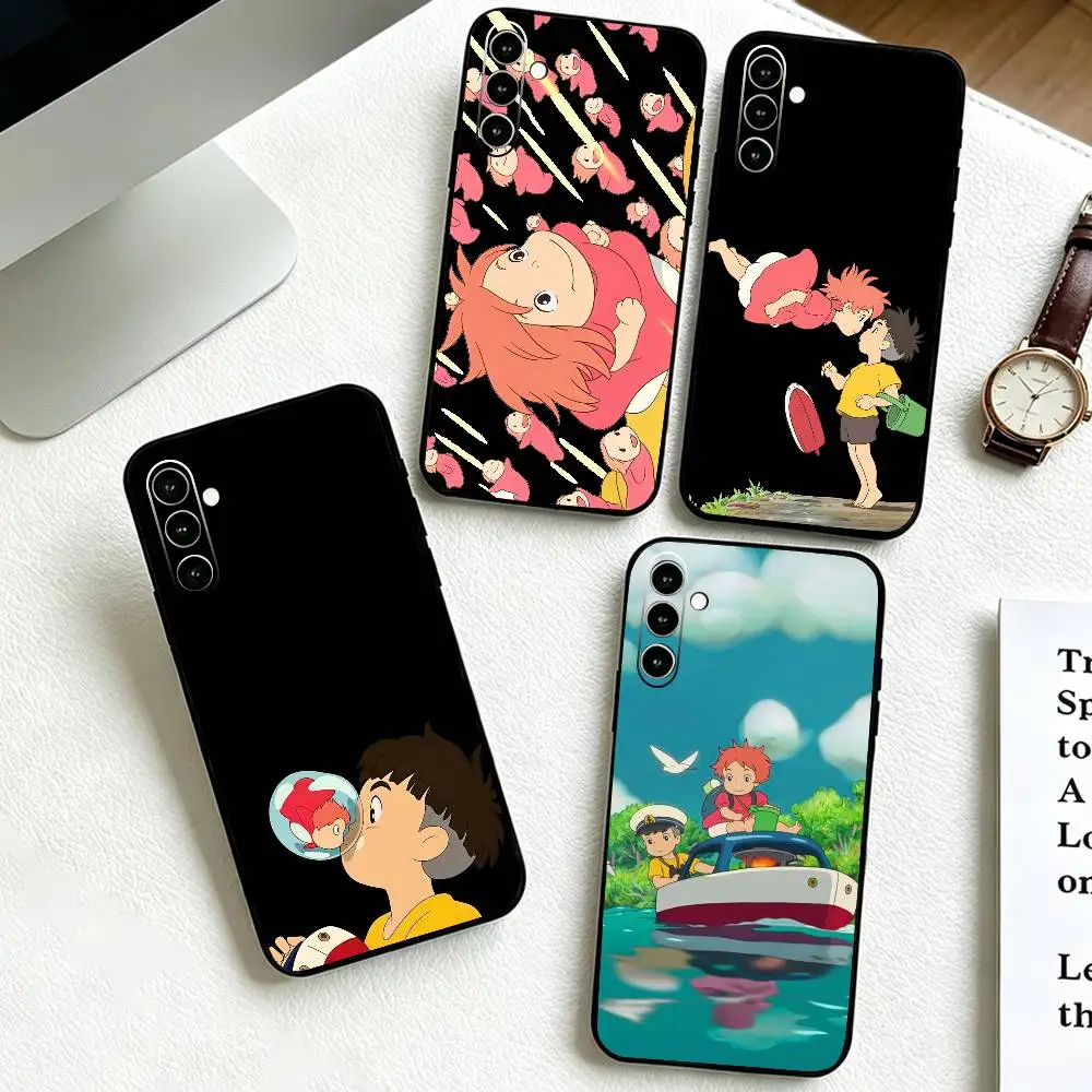 Anime p-Ponyo and Sosuke  Phone Case For Samsung Galaxy A73,A72,A71,A70,A53,A52,A51,Others Soft Black Cover