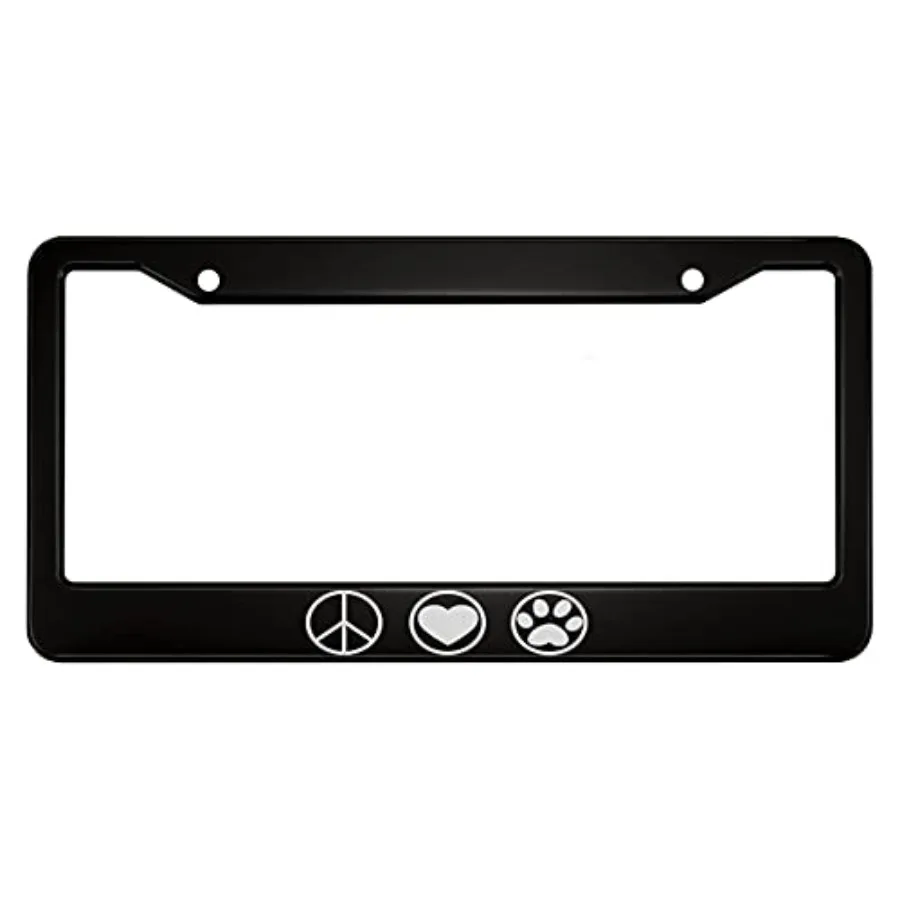 

Peace and Love Logo Aluminum Alloy License Plate Frame White Heart and Animal Paw Print in Circle Applicable to US Standard Car