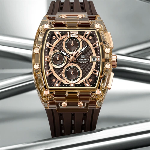 Imagen 2 del producto NAVIFORCE 7105 reloj deportivo informal de cuarzo para hombre, cronógrafo, calendario, correa de silicona luminosa resistente al agua, relojes de moda para hombre