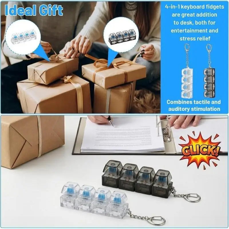 Tastatur-Fidget-Spielzeug, Tastatur-Fidget-Schlüsselanhänger, 4-in-1-Tastatur-Entspannungsknopf, Finger-Clicker-Spielzeug – Detail 3