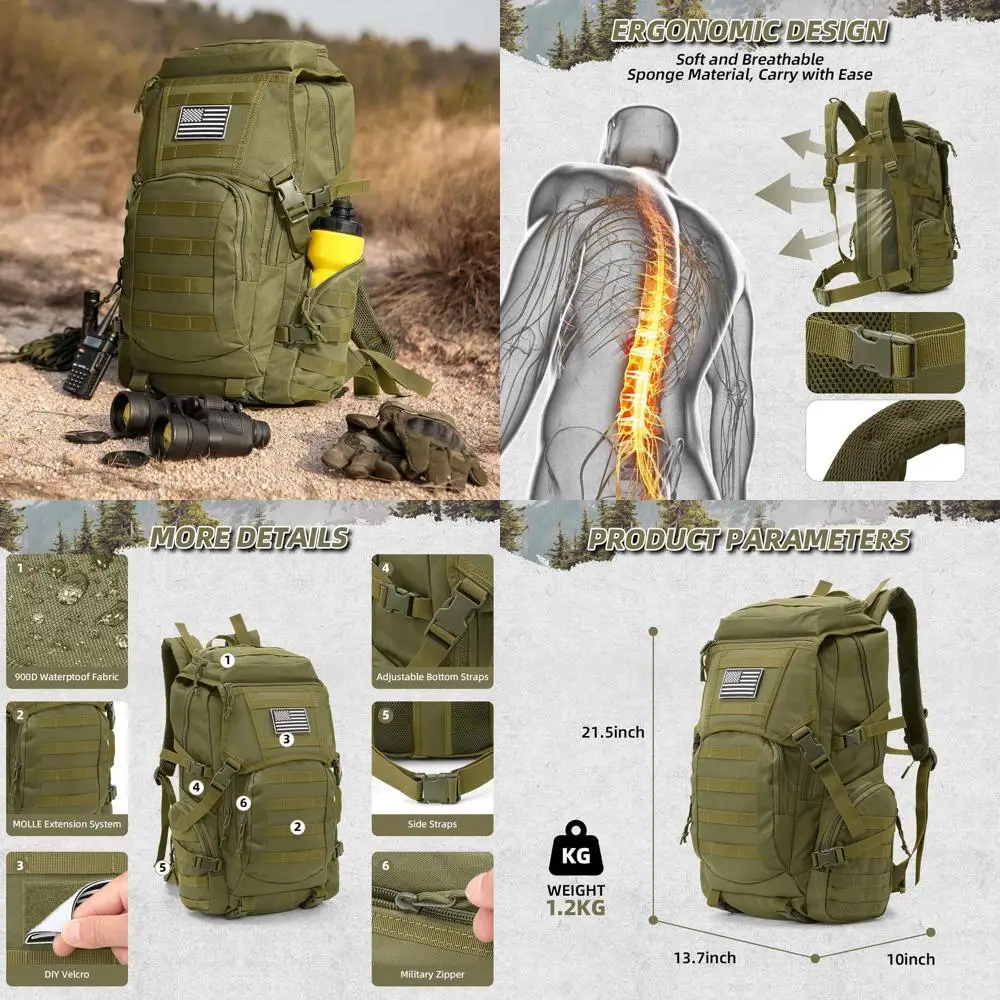 

Тактический рюкзак в стиле армейского снаряжения для выживания на 3 дня, водонепроницаемый, с системой MOLLE, для кемпинга, походов и активного отдыха