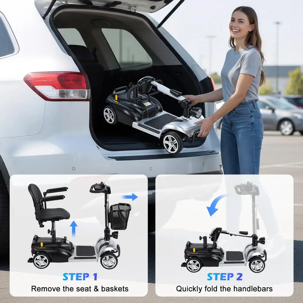 Mobility Scooter with LED Light Basket Charger 4 Wheels Electric Foldable Lightweight 5MPH 7.46 Miles Range for Adults Seniors view 4