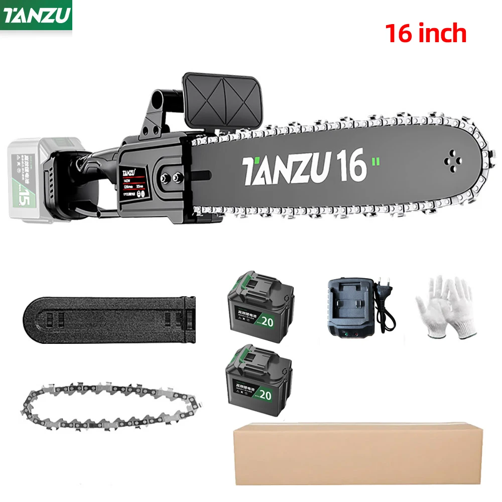 

16 Inch Brushless Motor Electric Chain Saw 21V Garden Wood Cutting Chainsaw Cordless Pruning Power Tools With Lithium Battery