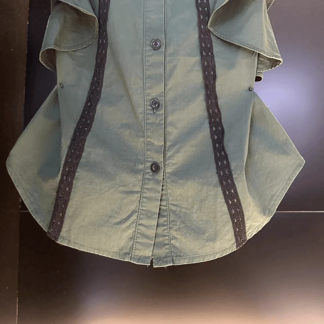 Camisa con volantes empalmados de encaje sensual en verano, nuevo estilo de moda, Top ajustado versátil que abraza la cintura