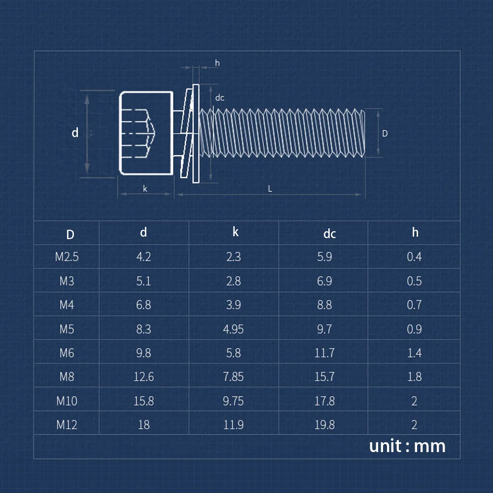 SEMS Screw Hex Hexagon Socket Cup Head Combination Screws Bolts M3 M4 M5 M6 M8 M10 M12 Grade 12.9 Alloy Steel Full Washers Bolt