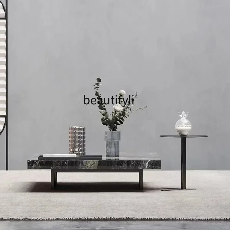 

Asmt52 Designer Venice brown natural marble square coffee table living room stainless steel brushed base