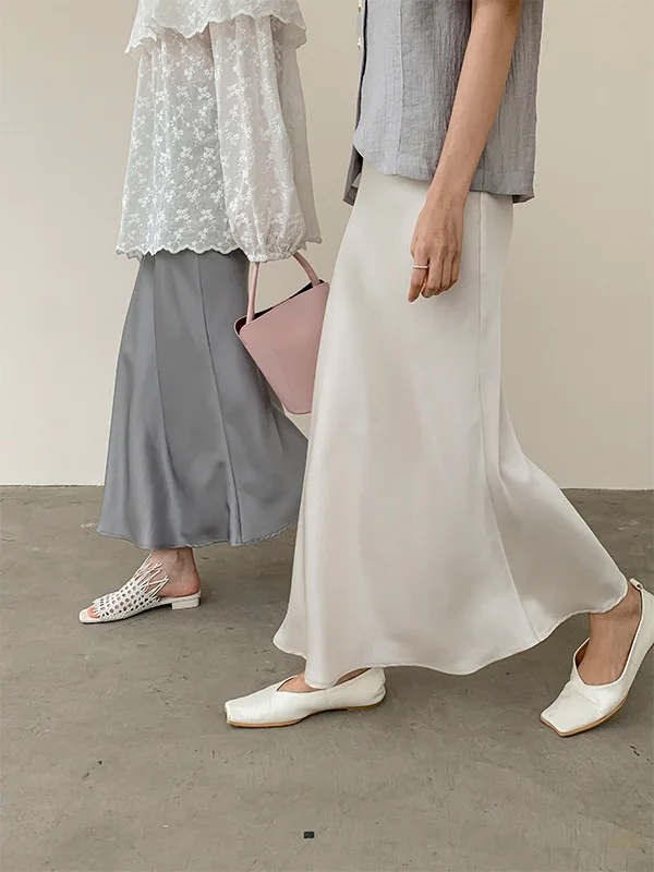 

Elegant Slim A-Line Midi Skirt Pure Color Drapey Women's Fashion High-End Sensation Summer 2026 ForloveNancy Love And Nancy