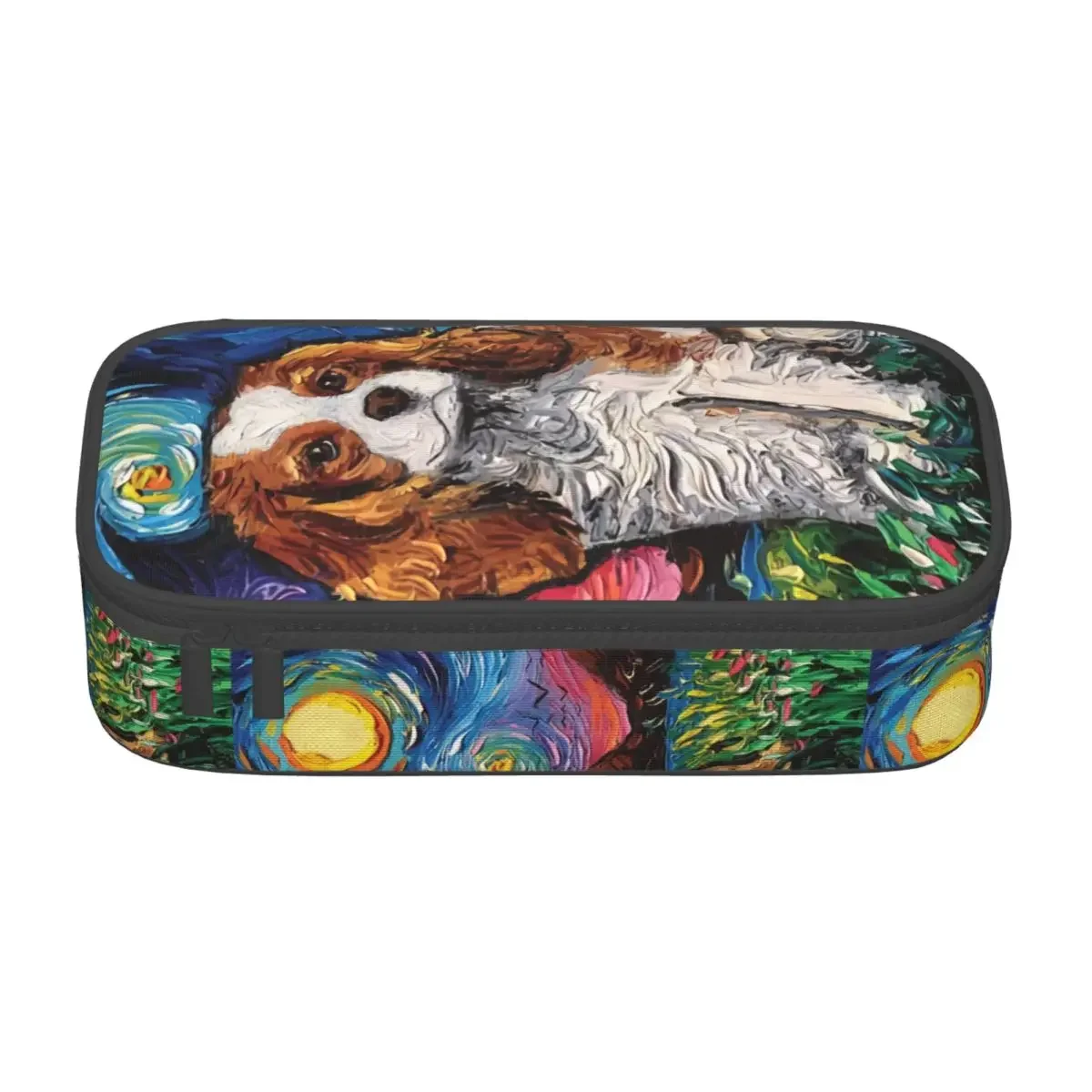 Cavalier King Charles Spaniel Pet Portraits Art Pencil Cases for Dog Large Storage Pen Box Bag School Accessories