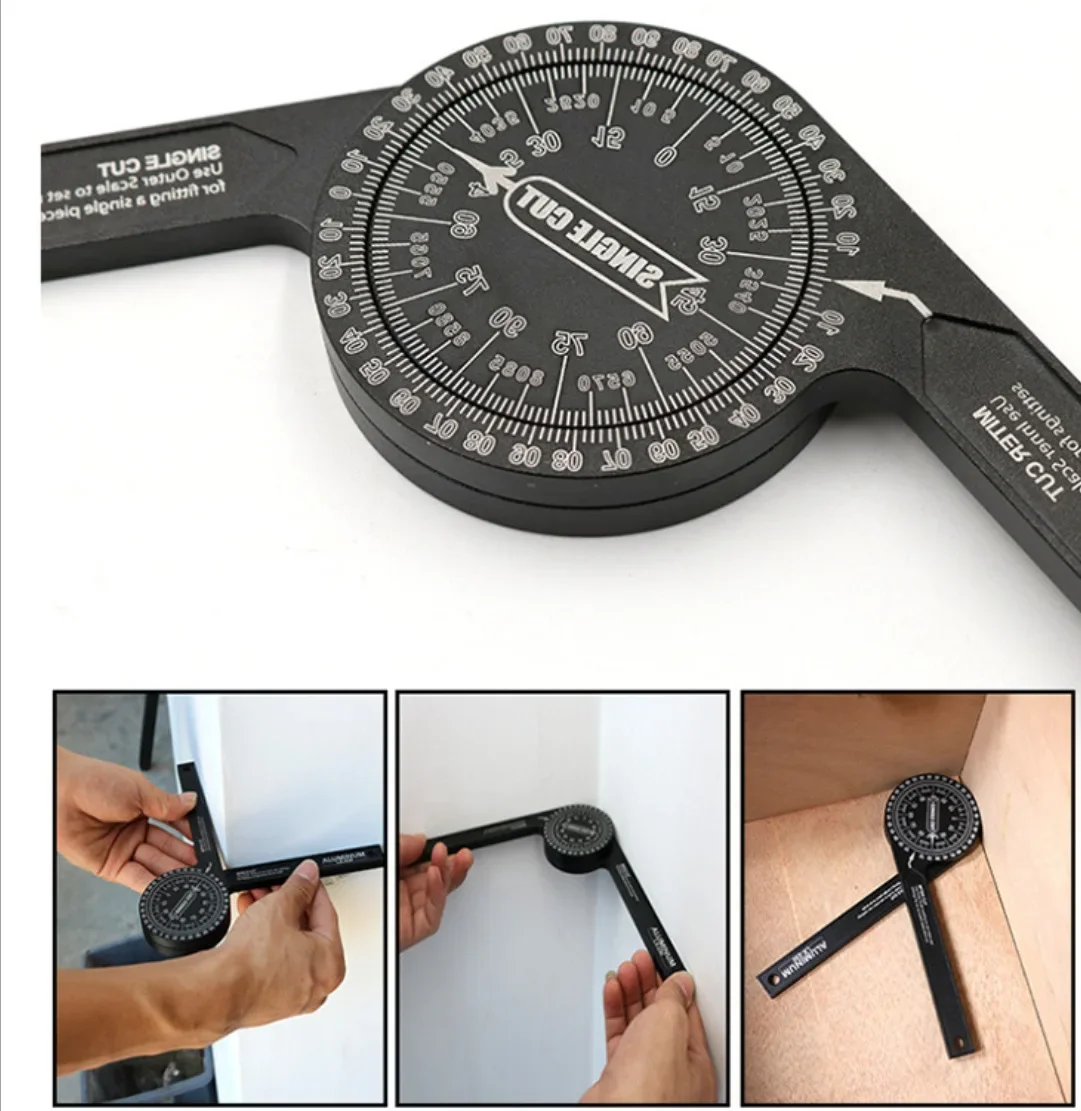 Horizontal Alumínio Alloy Angle Gauge para Carpintaria, ângulo de medição, DIY corte Locator, 360 graus