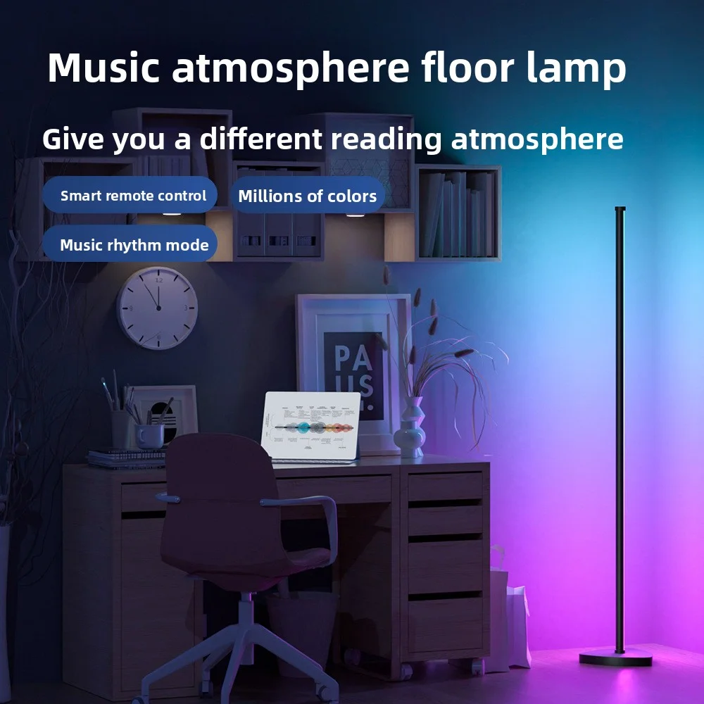 RGB Smart Floor Lamp Bluetooth Music Sync Pickup Rhythm LED Corner Lamp for Living Room Bedroom Decoration