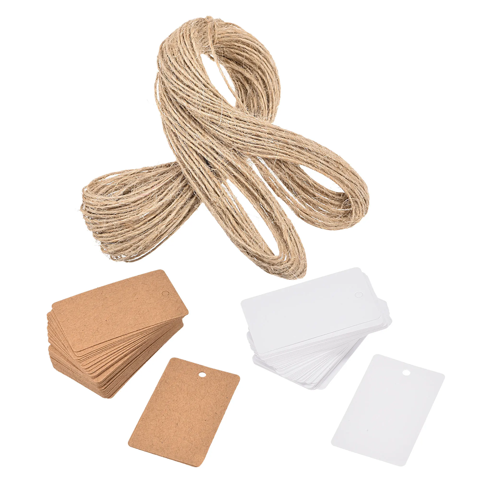 Uxcell รูปสี่เหลี่ยมผืนผ้ากระดาษ Blank Hang Tags สำหรับของขวัญกับเกลียวเชือกสีกากี,สีขาว50X30มม.ยาว65.6ฟุตแพ็ค200