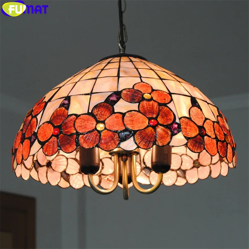 

FUMAT grape cherry orchid hummingbird tiffany pendant lamp multi color stained glass hanging light fixture handicraft decor 16"