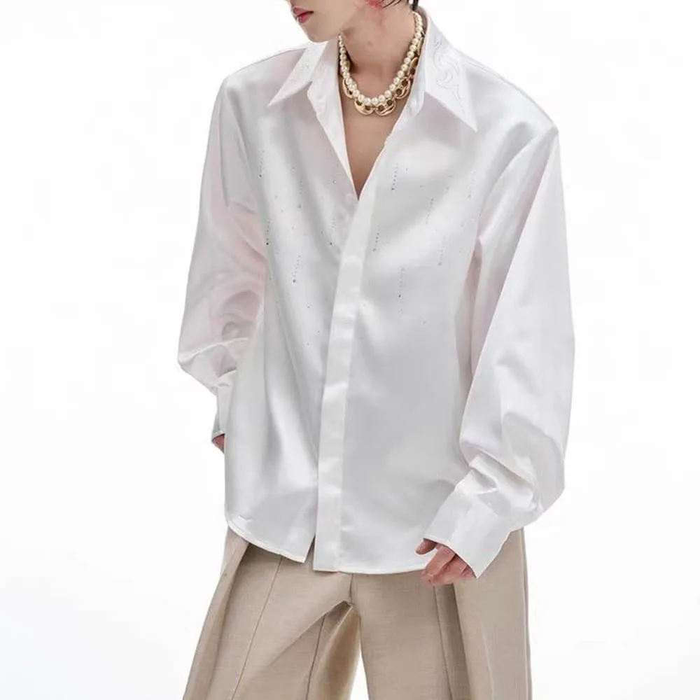 

Men's Solid Color Fine Shimmer Long-Sleeved Shirt American Retro Fashion Trend High Street Loose Breathable Niche Men's Tops