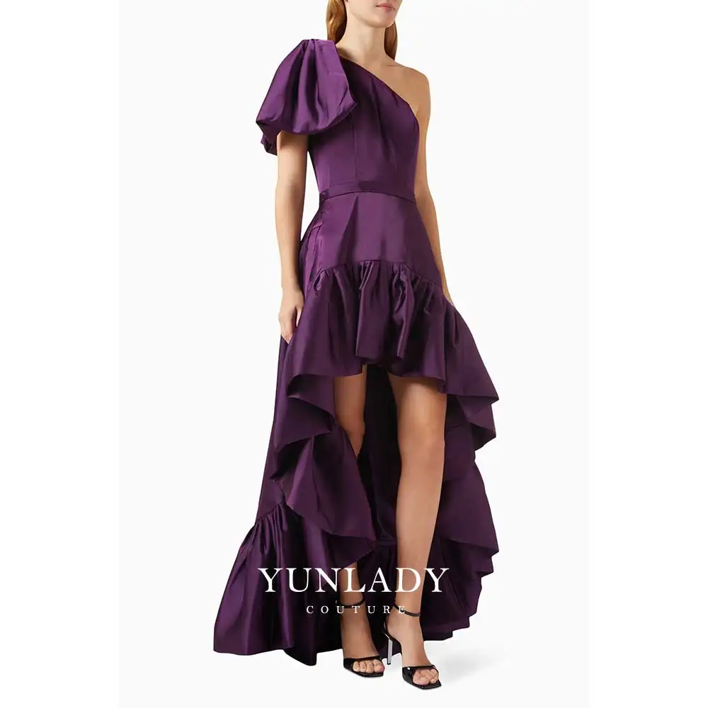 YUNLAN Gorgeous Purple One shoulder Sleeve Bow Cocktail Prom Dress 2025 Dubai Special Occasion Ladies Wedding Party Ruffle Dress