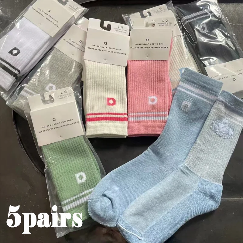 5 pares A * calcetines unisex de tubo medio cómodos y transpirables de algodón premium para deportes yoga fitness para todas las estaciones blanco puro a juego para parejas