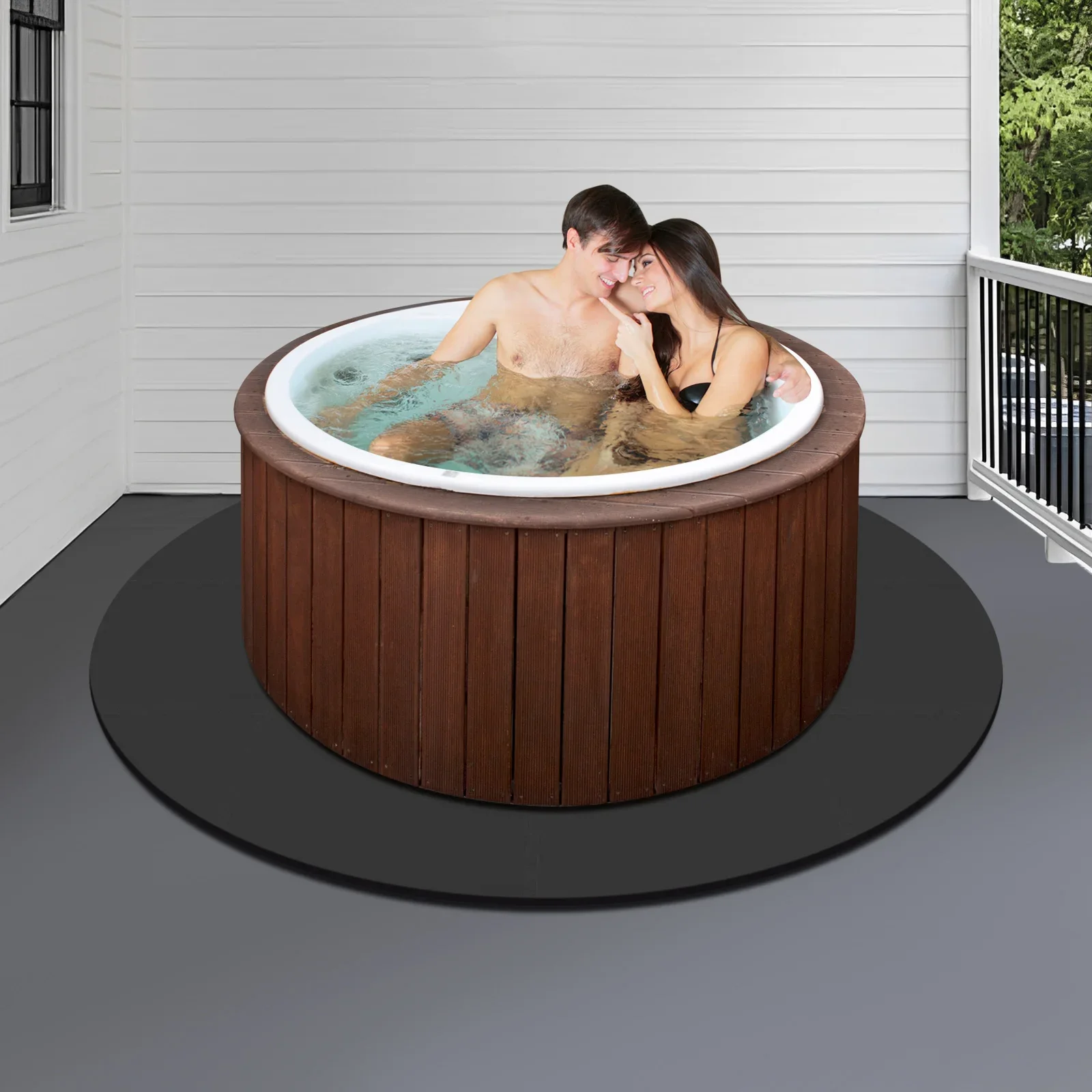 

77.17inch Interlocking Hot Tub Pad Foundation, Black Floor Protection Mat for Outdoor Pools, EVA Padding for Hot Tubs