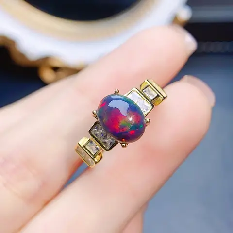 FS S925 Sterling Silver Inlay 7*9 Natural Black Opal Fashion Ring for Women Fine Charm Weddings Jewelry With Certificate MeiBaPJ