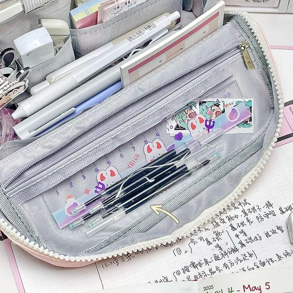 New Pink Pen Bag Foldable Large Capacity Pencil Case Gift Multilayer Cosmetic Bag Students