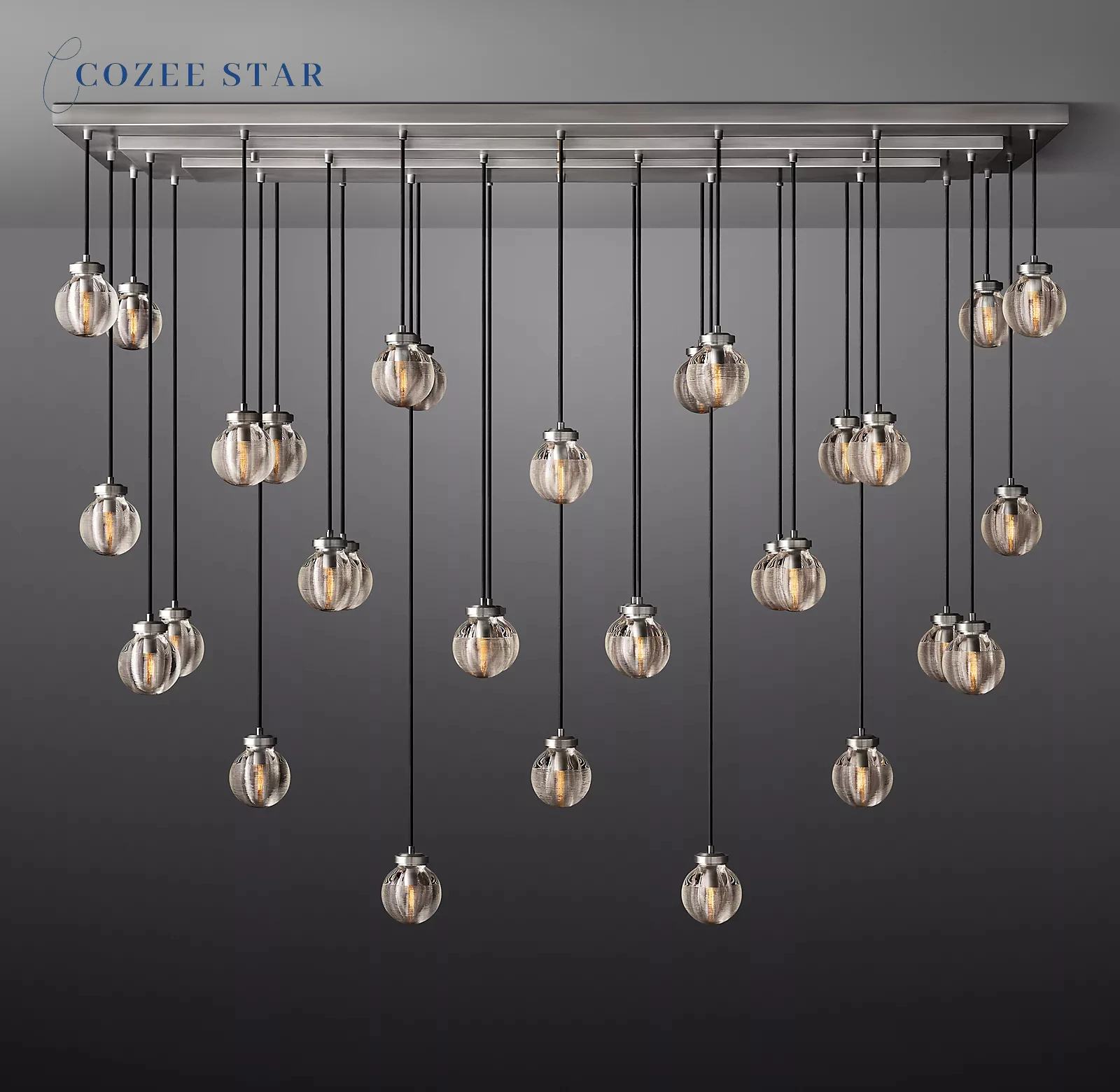 Modern Crystal Pendant Lights Fixture LED Black Pearl Linear Chandeliers Lighting Dining Room Living Room Staircase Hanging Lamp