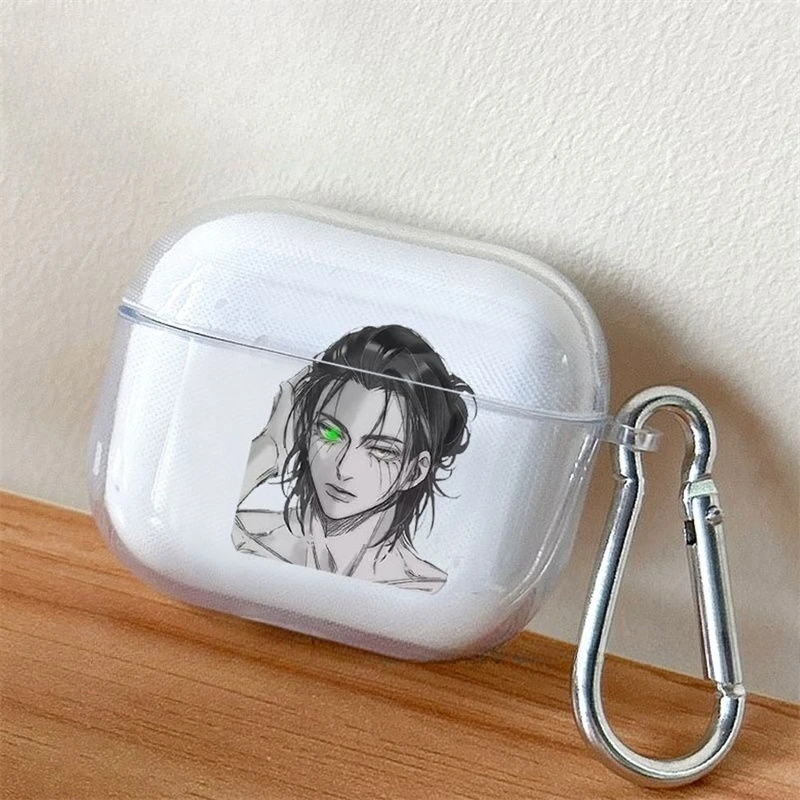 Чехол «Атака Титанов» Эрен Йегер для AirPods 1, 2, 3 Pro, прозрачные чехлы, устойчивый к падениям чехол для наушников в стиле аниме для AirPods Pro2