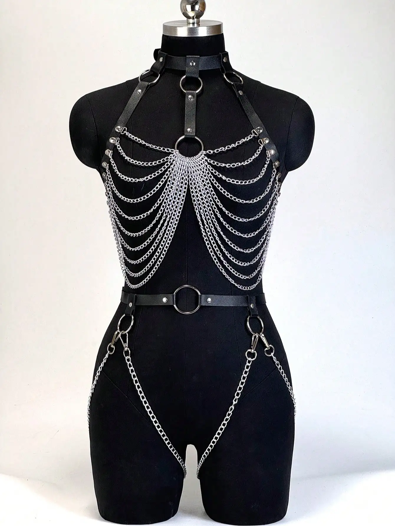 Women Trendy PU Leather Harness Belt Chain Body Decortive Garter Belt Accessories Gothic Punk Clothing Festival Outfit Accessory - view 3