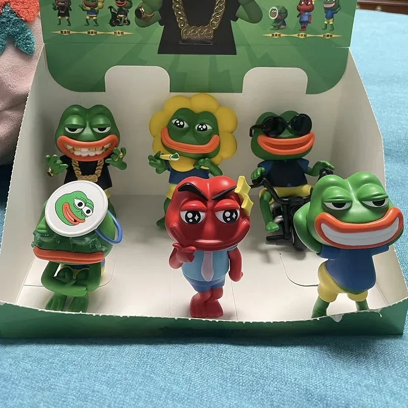 In Stock Cartoon Sad Frog Krypton Gold Player Blind Box Pepe Orphaned Frog Action Figures Ornament Model Toy Doll Kawaii Gift