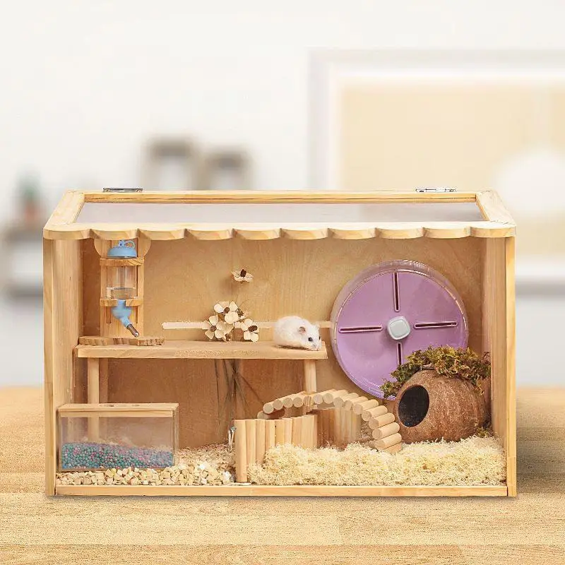 

Hamster Cage Hamster Cage Acrylic Transparent Villa Golden Wire Bear Chicken Hedgehog Extra Large Space Solid Wood Breeding Box