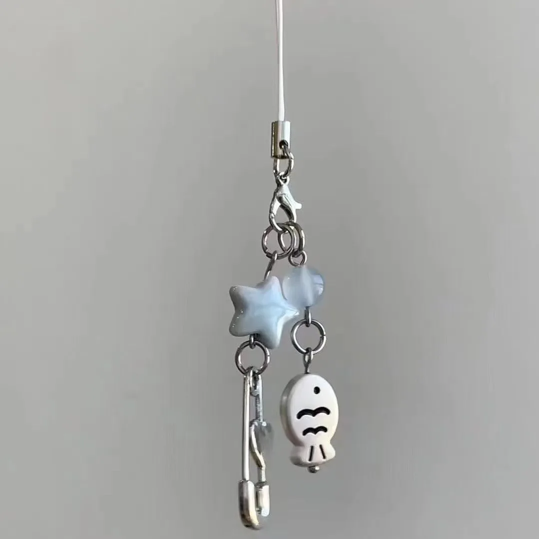 Y2K Sommer Kleiner Fisch Stern Charm Schlüsselanhänger Telefon Lanyard Schlüsselanhänger Rucksack Anhänger Zubehör Ästhetischer Schmuck für Mädchen Frauen
