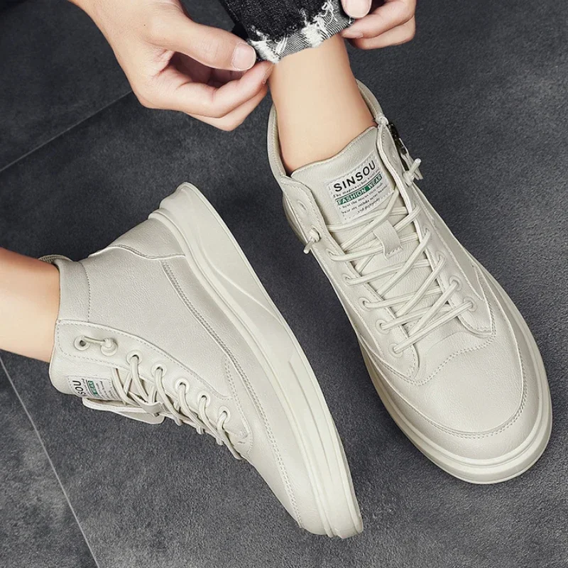 

Men Boots Autumn High Top Leather Casual Shoes Fashion Cotton Shoes Flat Ankle Boots Business Outdoor Shoes Man Sneakers New