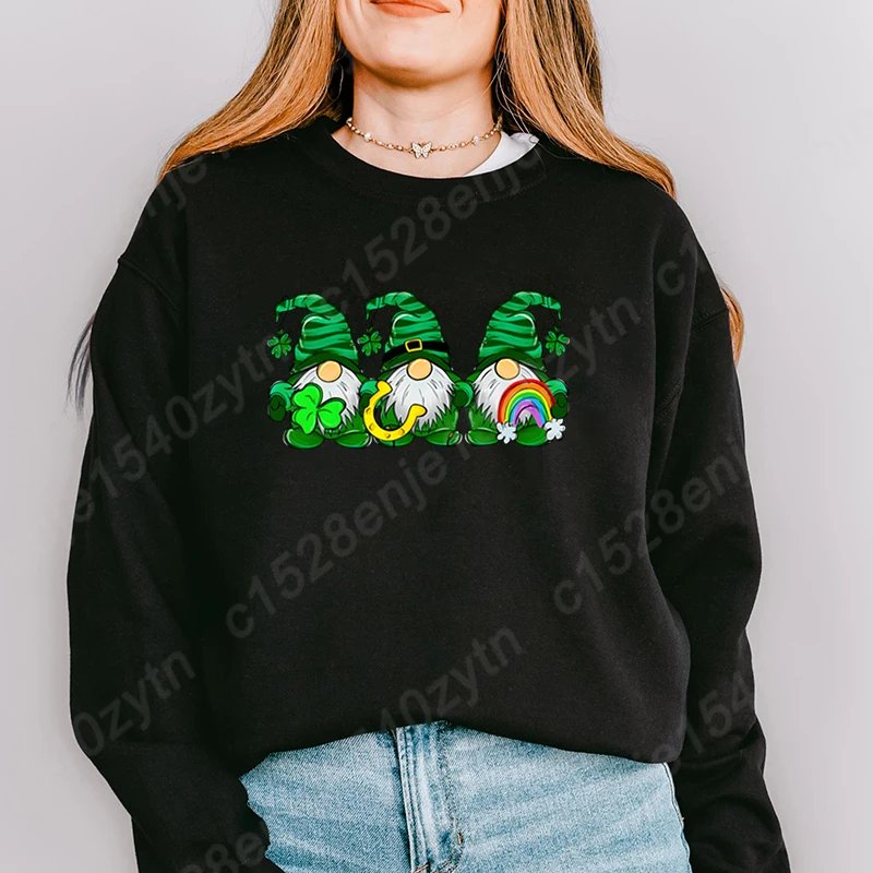 St Patrick's Day Gnome Clover Sweatshirts Women Creative Personalized Autumn Winter O Neck Hoodless Pullovers Ladies Casual Tops