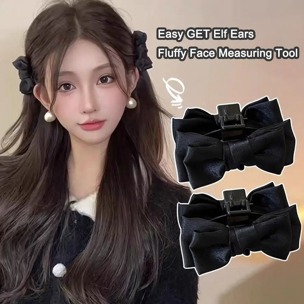 2pc Black Double-sided Bow Hair Clips For Women's Braided Hair At The Back Of Head Ponytail Fashion Versatile Hair Accessories