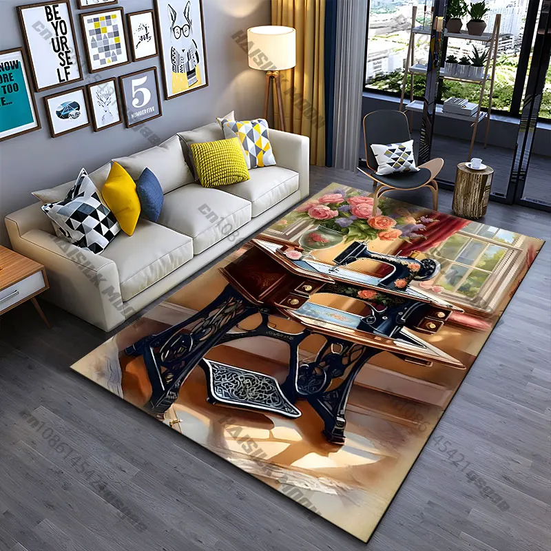 Vintage sewing machine decoration carpet Yoga living room room decor children's crawling mat doormat area rug games mat