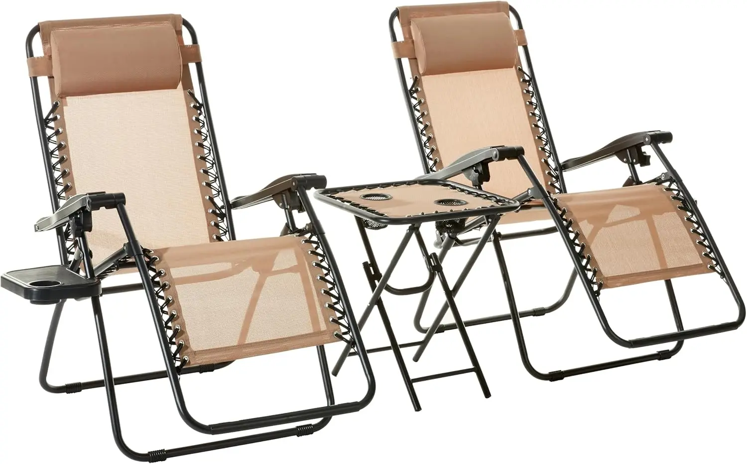 Basics Outdoor Mesh Adjustable Zero Gravity Lounge Chair Recliners with Side Table, 35 x 26 x 43 inches, Beige