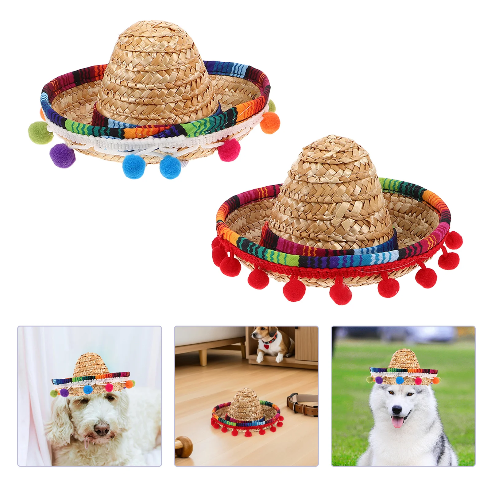 

2Pcs Mini Mexican Sombrero Hats for Pets Small Straw Party Hats Dog Puppy Cat Holiday Costume Sombrero Costume