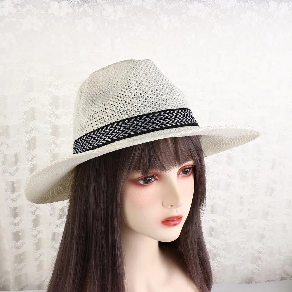 Fashion Summer Beach Male Travel Dad Bowler Hat Middle-aged Men Straw Hat Old Man Sun Hat Solid Color Panama Hat