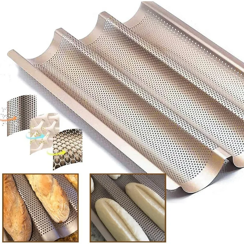 Baguette Pan with Proofing Cloth French Bread Baking Pan Perforated 3 Loaves Long Italian Bread Pan Mold Baguettes Bakery Trays