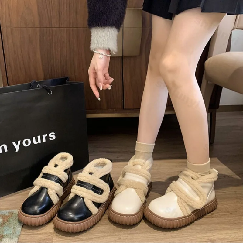 

Women's Retro Hairy Warm Thick Soled High Top Casual Snow Boots Winter 2025 Soft Comfortable Versatile Cotton Chunky Short Boots