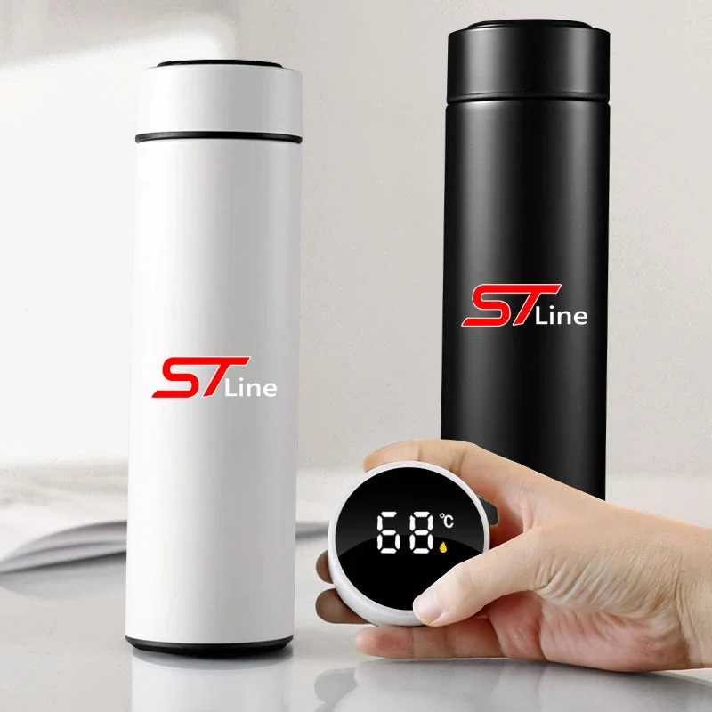 500ml Stainless Steel Car Thermos Bottle LED Intelligent Temperature Display for Ford ST Line Focus X 2 Fiesta Kuga MK2 MK3 MK4