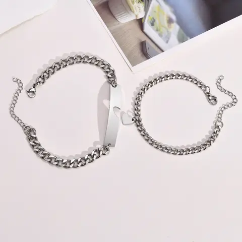 Couple Bracelet for Men Women,Stainless Steel Chain Link Wristband Adjustable,Valentine's Day Anniversary Gifts with Cards