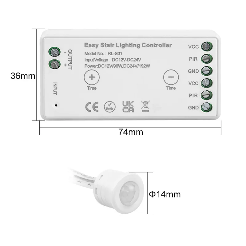 WiFi Tuya APP DC 12V 24V 8A Easy LED Stair Lighting Controller with PIR Infrared Human Motion Daylight Sensor Switch RF Remote