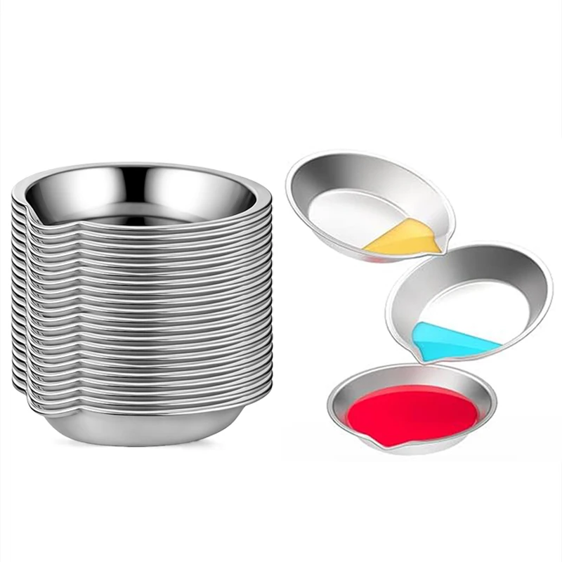 6/12/24pcs Stainless Steel Painting Palette Spouted Color Bowls Oil Paint Trays Paint Color Mixing Cups DIY Painting Tools TMZ