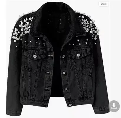 Pearl Denim Coat Women Cotton Spring Autumn Ropa Cardigan Jeans Punk Gothic Bomber Jacket Windbreaker Y2k Women Jackets Korean