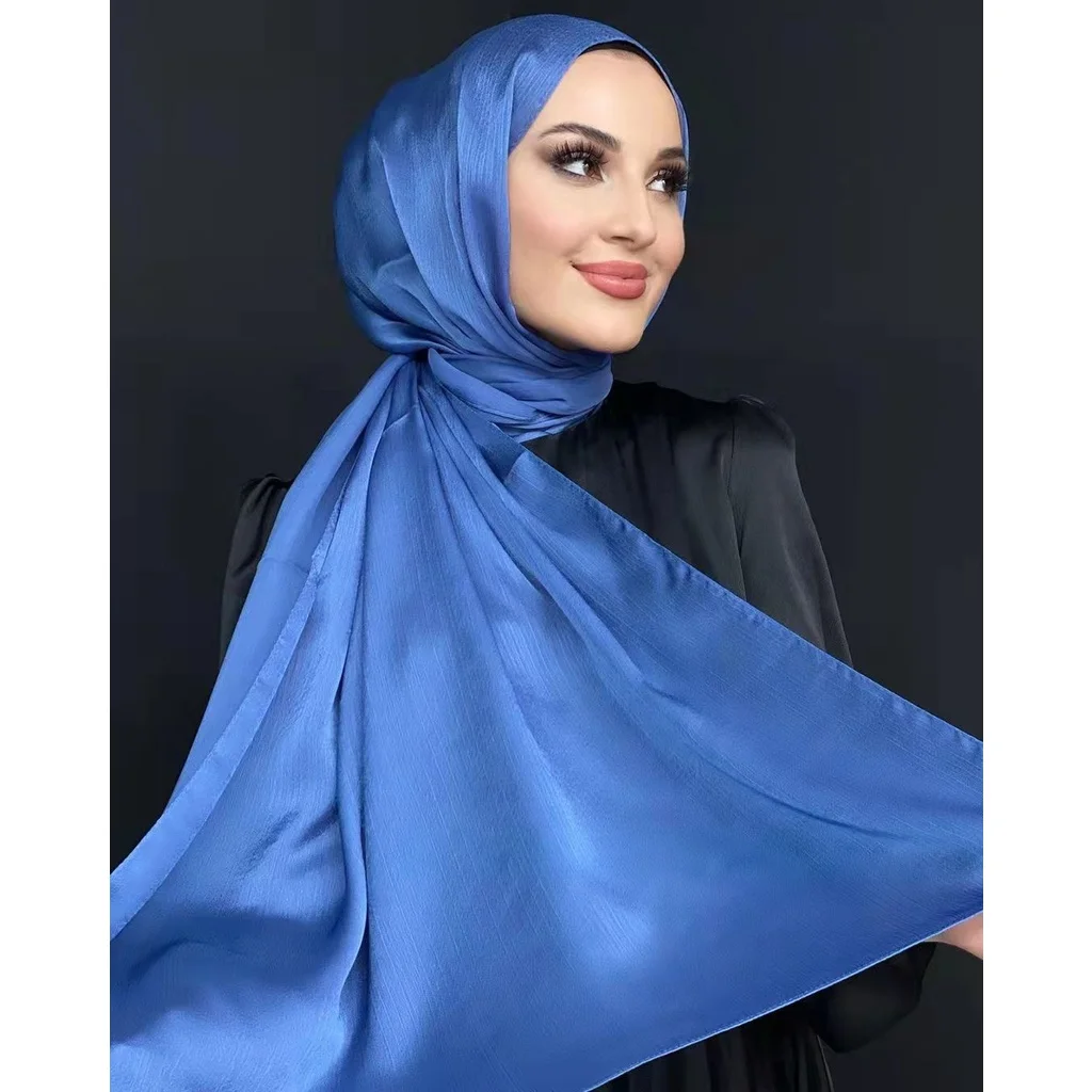 Muslim Satin Scarf Women Luxury Abaya Silk Hijab Islamic Crinkle Hijabs For Woman Instant Abayas Shawl Jersey Dress Turban