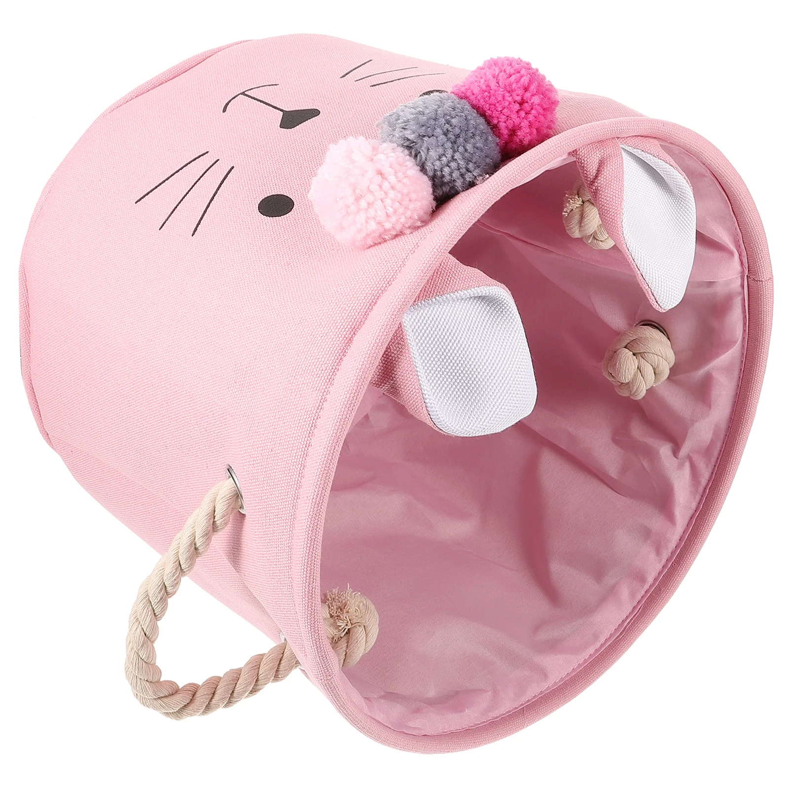 Cesta de almacenamiento para el baño, cajas de bolas de piel de gato rosa, lavandería para niñas con asa, bolsa de tela, cesto para madre