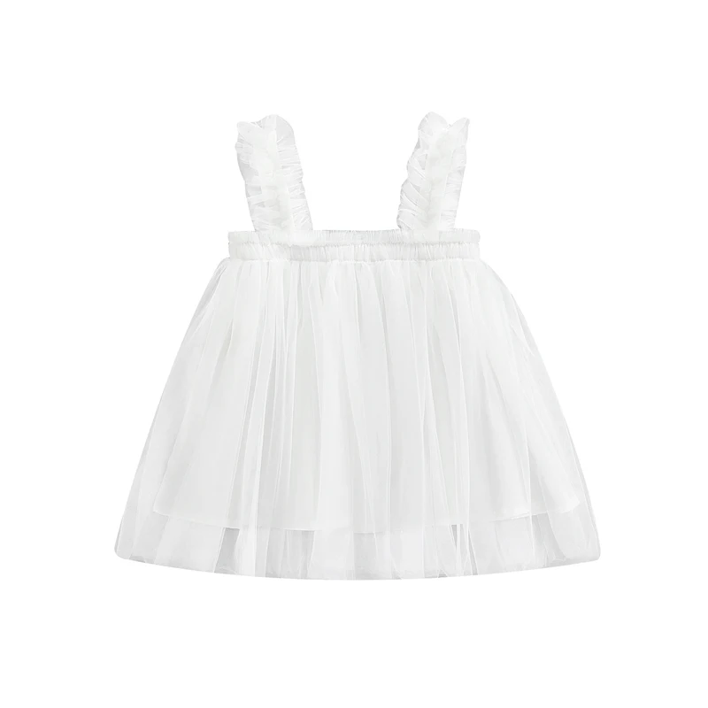 Kids Girl’s Tulle Dress Sleeveless Pleated Solid Summer Dress for Party Stage Show