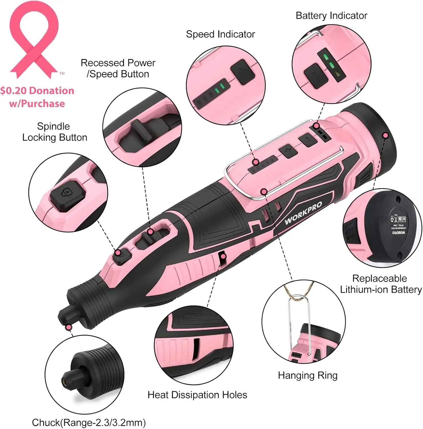 Pink 12V Cordless Rotary Tool Kit&276-Piece Rotary Tool Accessories Kit