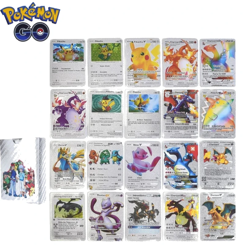 Hot 55pcs Pokemon Pikachu VMAX GX  V Gold/Silver/Black Cards, English Spanish German French Rare Anime Game Collection Card Toy