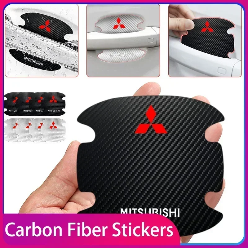 

Углеродное волокно, защита ручки чаши двери автомобиля, 4 шт., наклейка против царапин, автомобильные аксессуары для Mitsubishi ASX Lancer Pajero Outlander