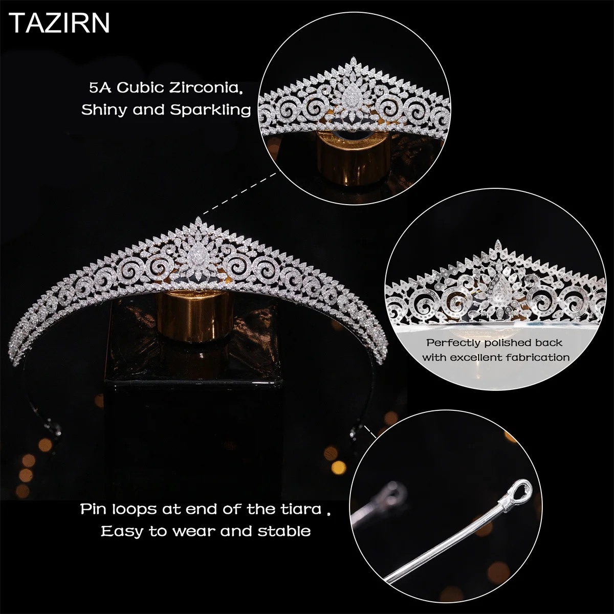 TAZIRN New CZ Princess Tiaras and Crowns 5A Cubic Zirconia Small Headwear Bridal Wedding Prom Party Hair Accessories Jewelry
