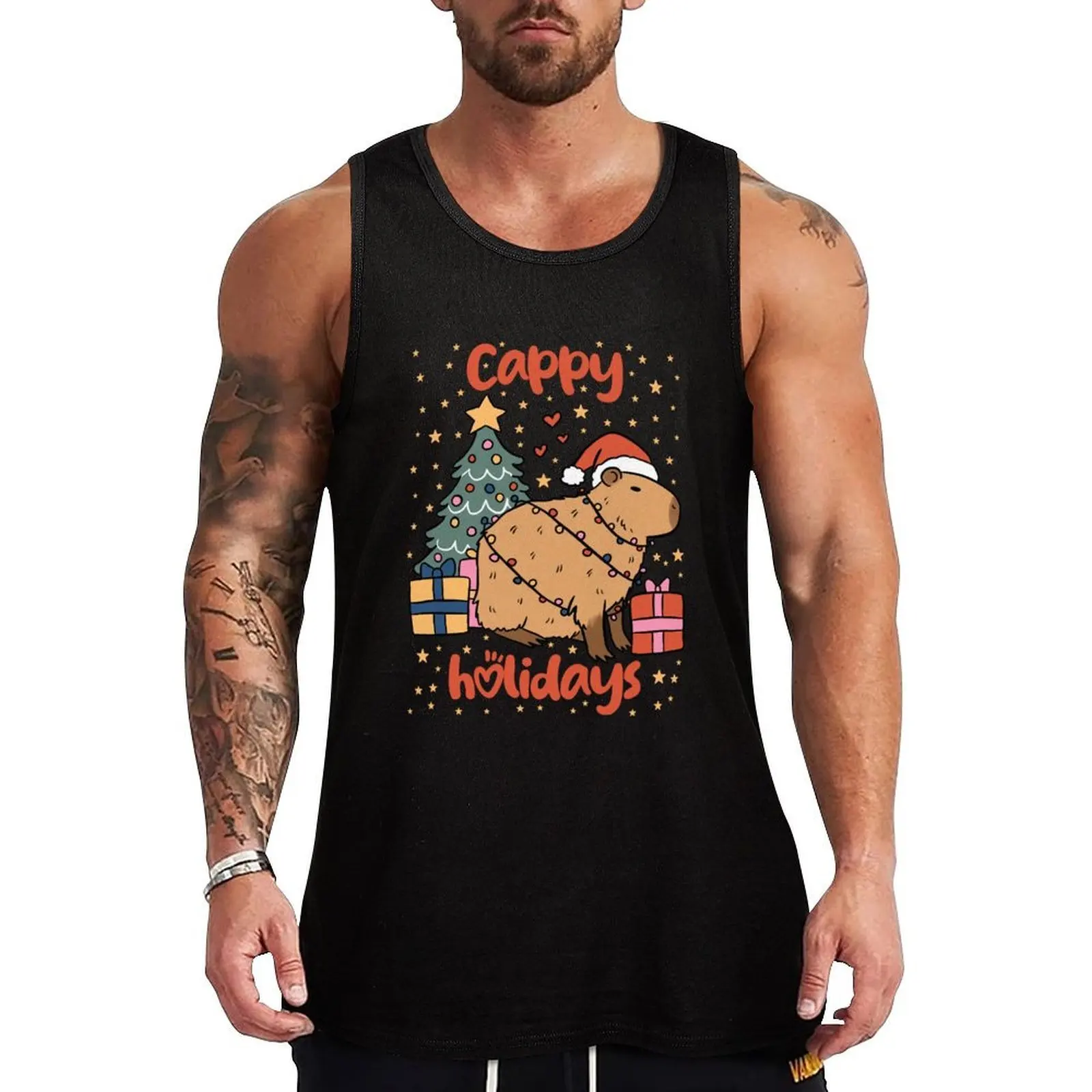 Cappy holidays Cute christmas capybara Tank Top Basic Cotton Blend Tank Top Casual Sleeveless Shirt